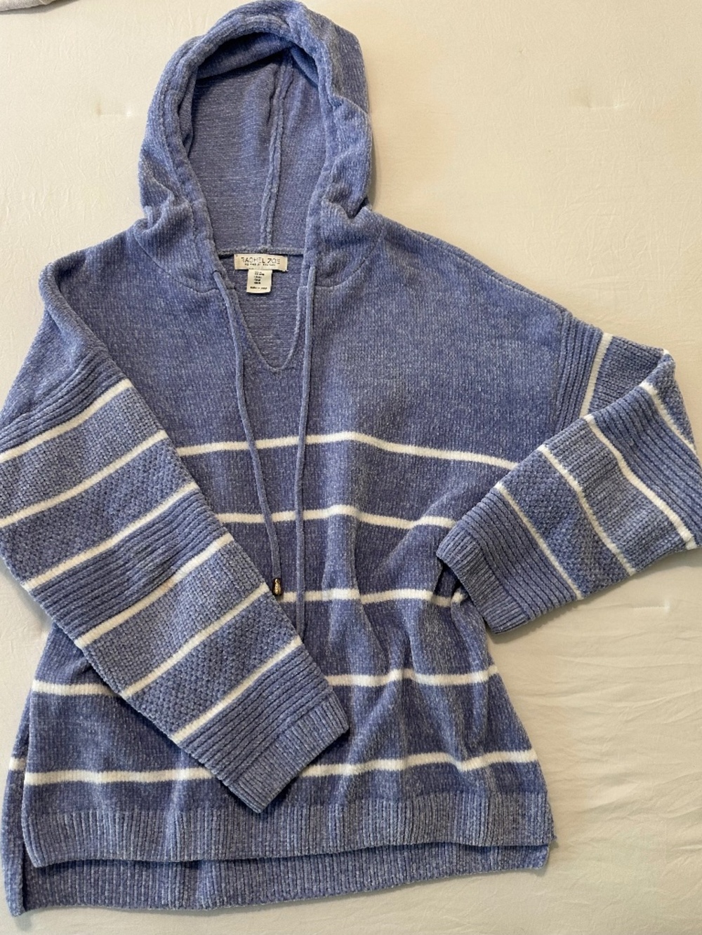 NEW Rachel Zoe Chenille Striped Hoodie Sweater Blue White Size M